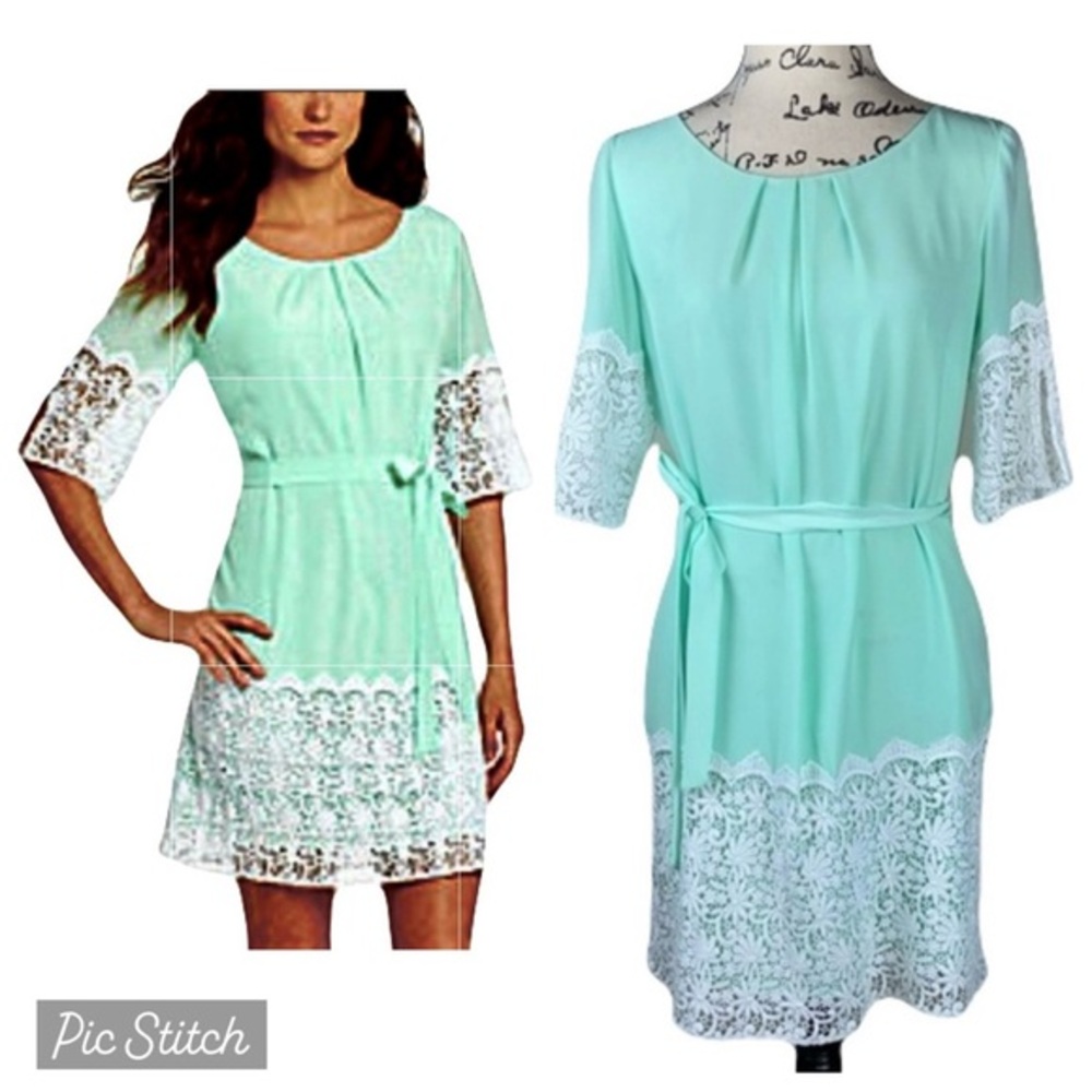 Gianni Bini Tie Waist Lace Trim Dress